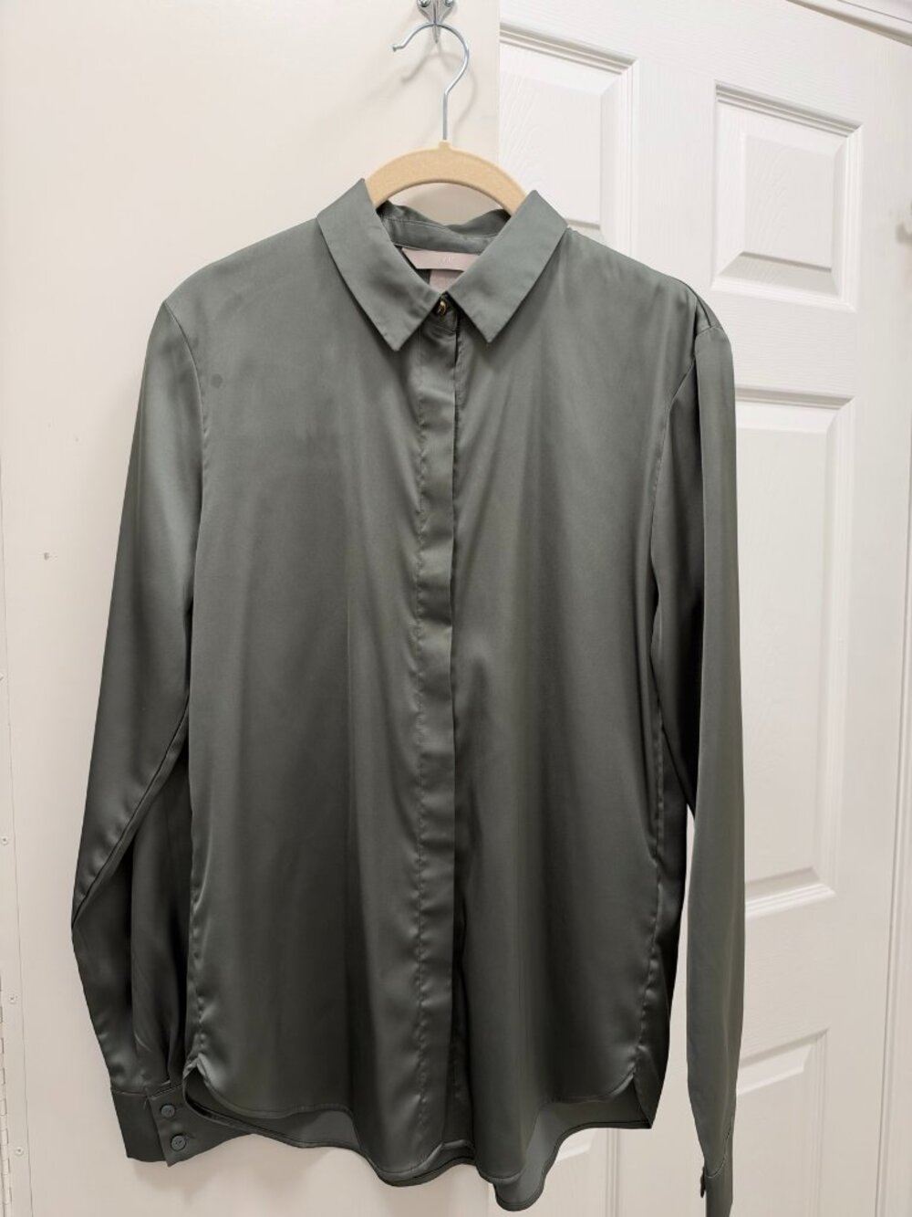 H&M Satin Button Up Shirt Sage Green Long Sleeve